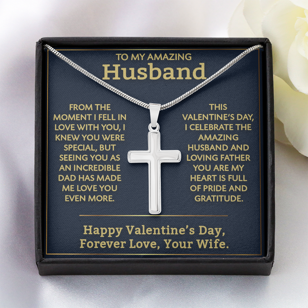 Artisan Cross Necklace for Husband – Celebrate Love & Fatherhood This Valentine's Day – Perfect Gift for Him, Romantic Jewelry from Wife