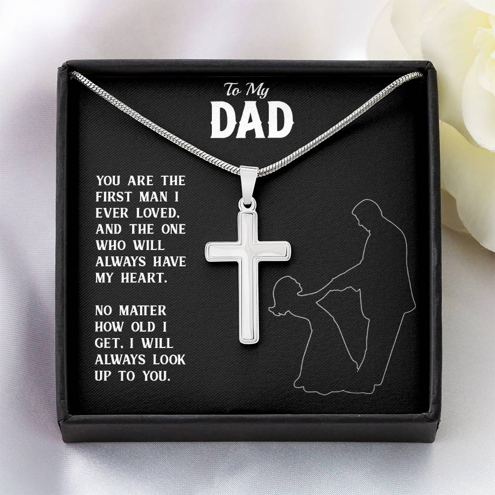 To My Dad Necklace From Son or Dad, I Love You Dad, Happy Fathers Day, Necklace with Message Card, Gift for Dad, Necklace, Birthday, Artisan Crafted  Cross Necklace