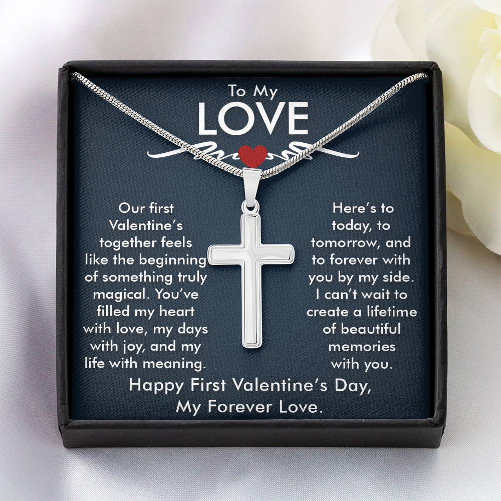 To My Love, Artisan Cross Necklace – Celebrate Our First Valentine's Day Together, A Gift of Eternal Love & Forever Memories