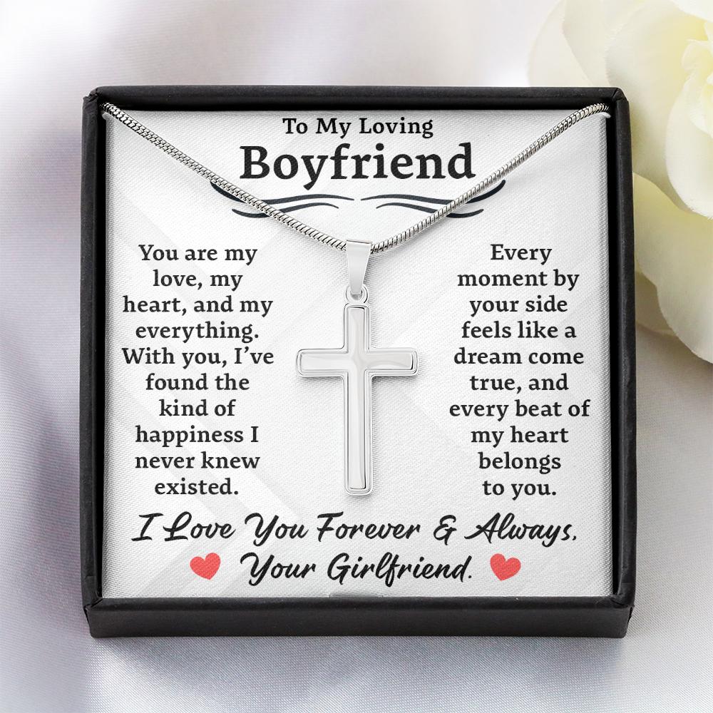 To My Loving Boyfriend, Artisan Cross Necklace – A Symbol of My Heart and Love for You, Perfect Valentine's Day Gift