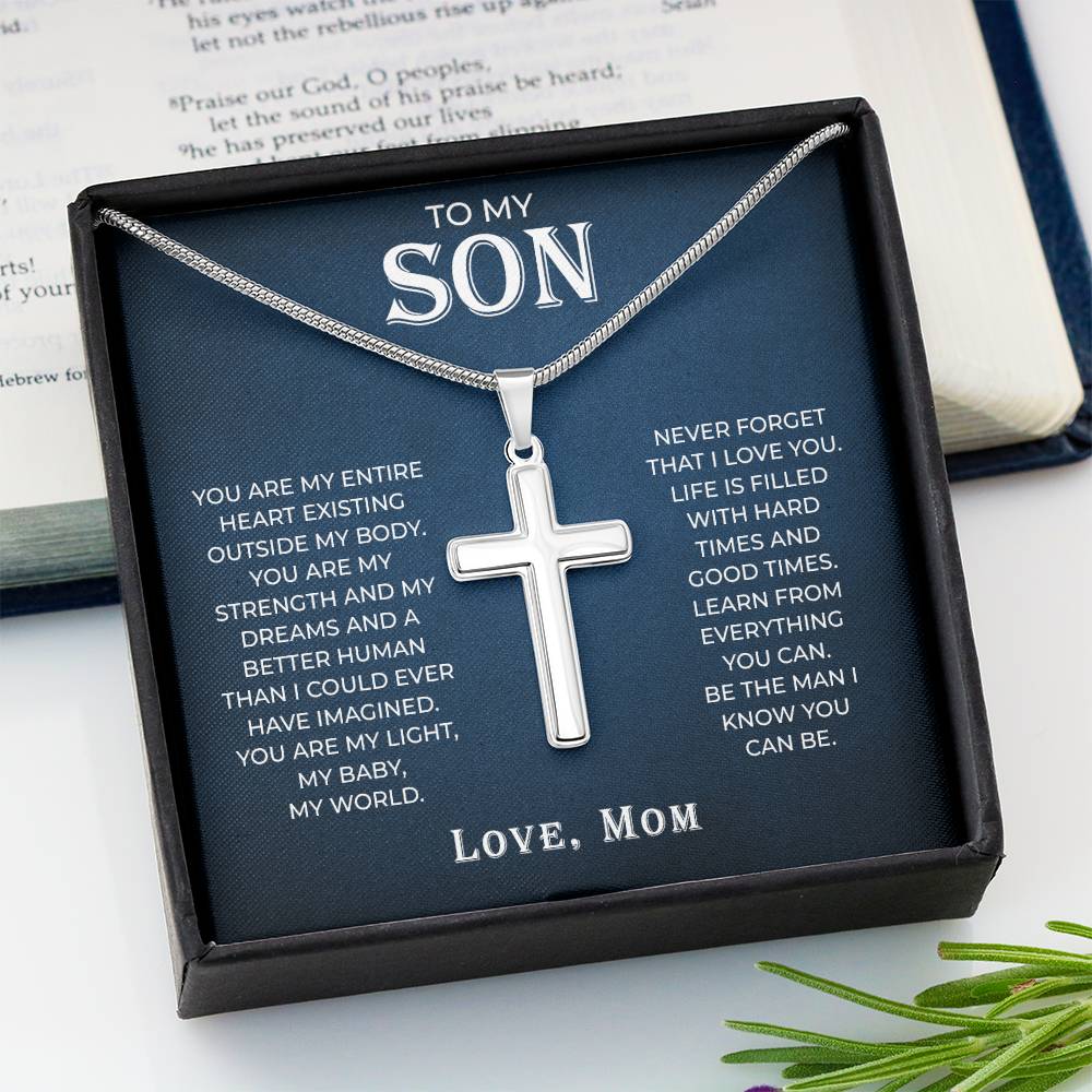 To My Son Cross Necklace from Mom –  Stainless Steel Pendant - Jewelry Gift for Son Inspirational Gift for Boys & Men | Perfect for Birthdays, Graduation, or Christmas