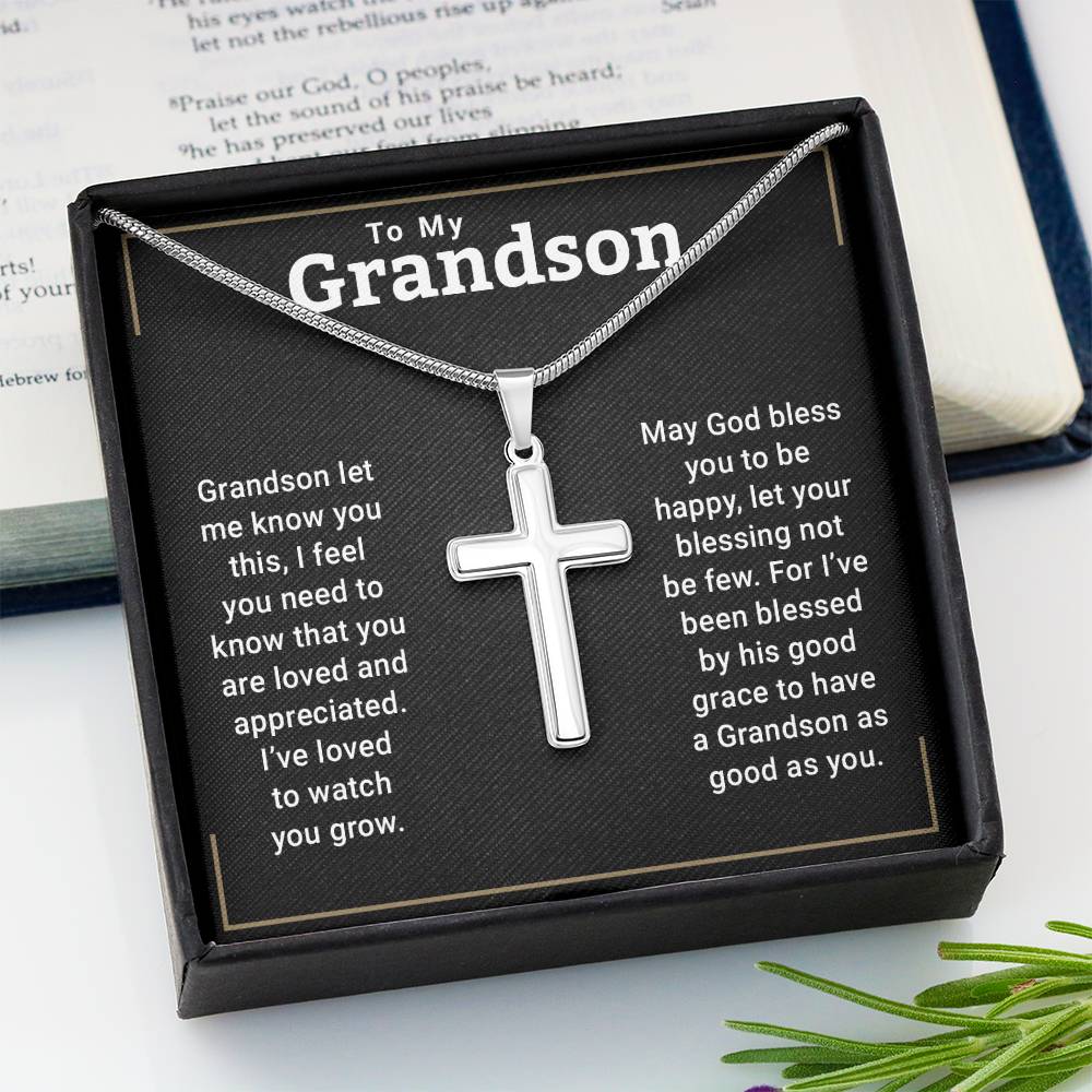 Cross Grandson Necklace From Grandparents, Grandson Gifts From Grandma or Grandpa, Nana And Grandson Gifts, Graduation Gifts For Grandson