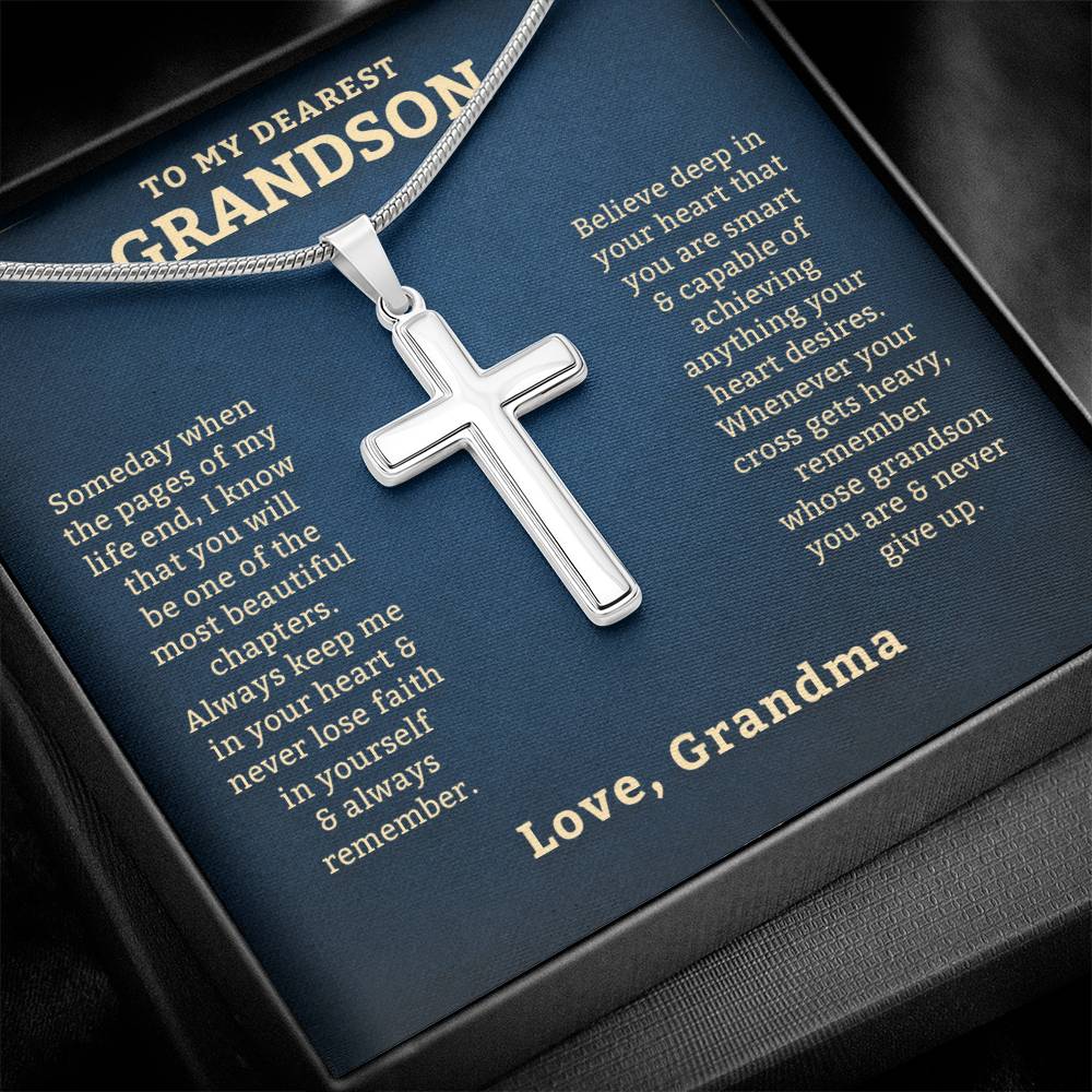 To My Grandson Necklace From Grandma | Graduation Gifts | Stainless Cross Necklace | Gift for Grandson from Grandpa | Christmas Gift