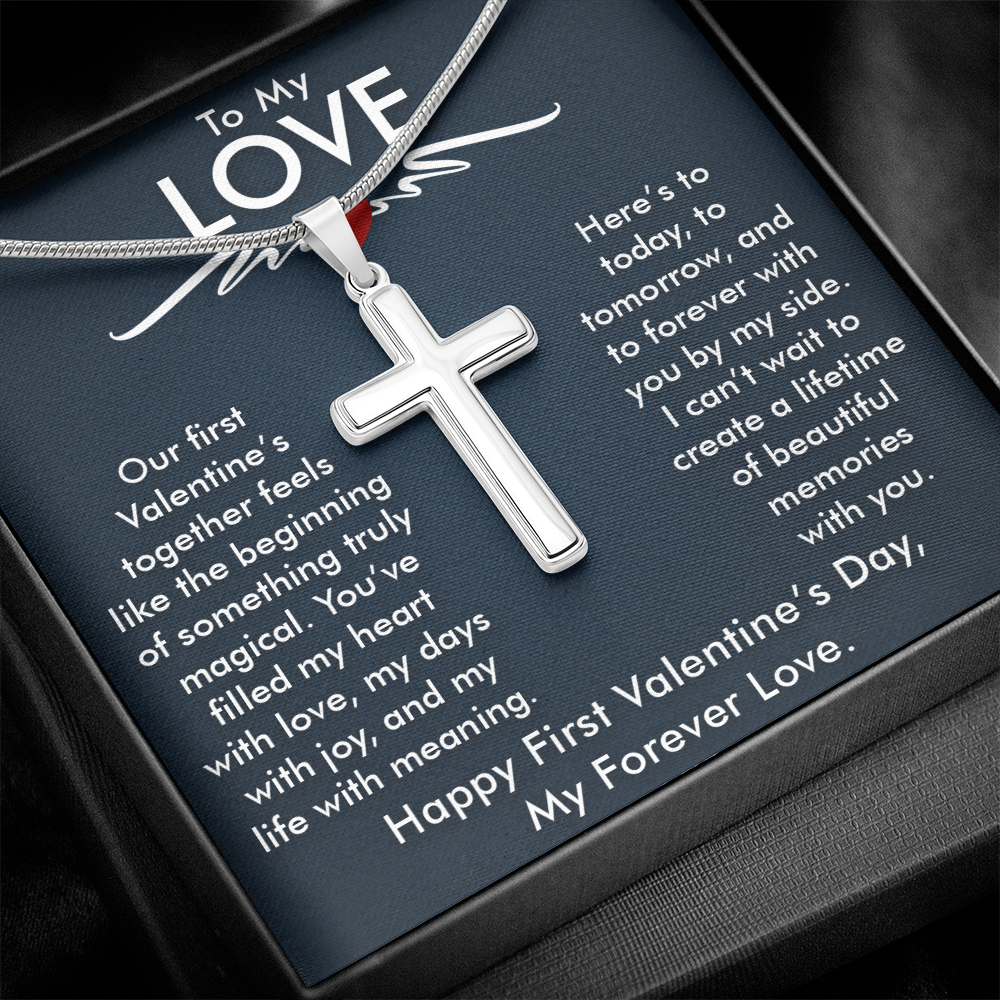 To My Love, Artisan Cross Necklace – Celebrate Our First Valentine's Day Together, A Gift of Eternal Love & Forever Memories