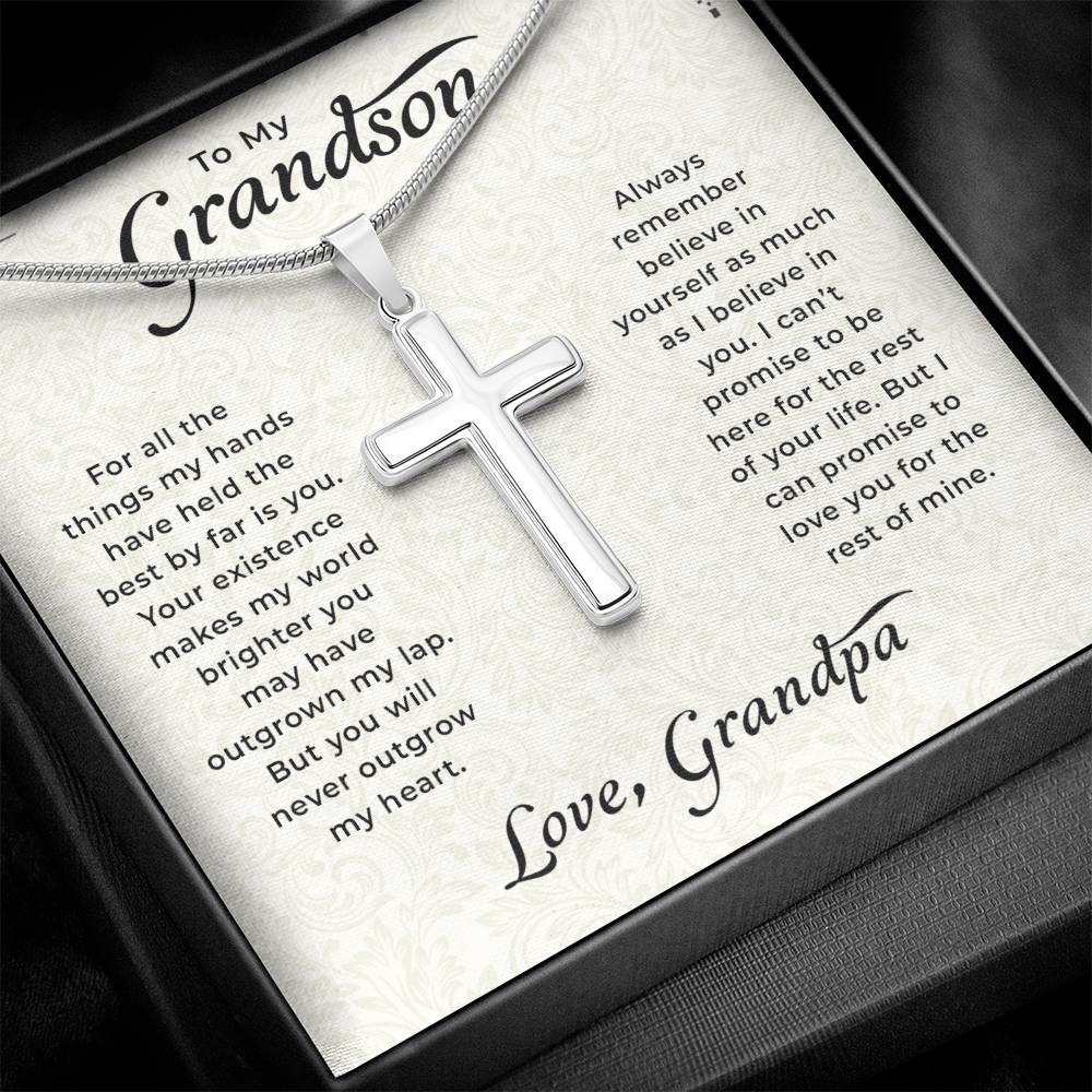 Grandson Birthday Gifts From Grandpa | To My Grandson Necklace From Grandparents | Artisan Cross Chain with Message Card and Gift Box