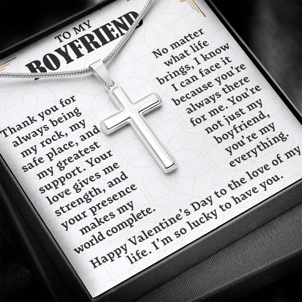 To My Boyfriend, Artisan Cross Necklace – A Timeless Valentine's Day Gift to Celebrate Love, Support, and Forever Bond