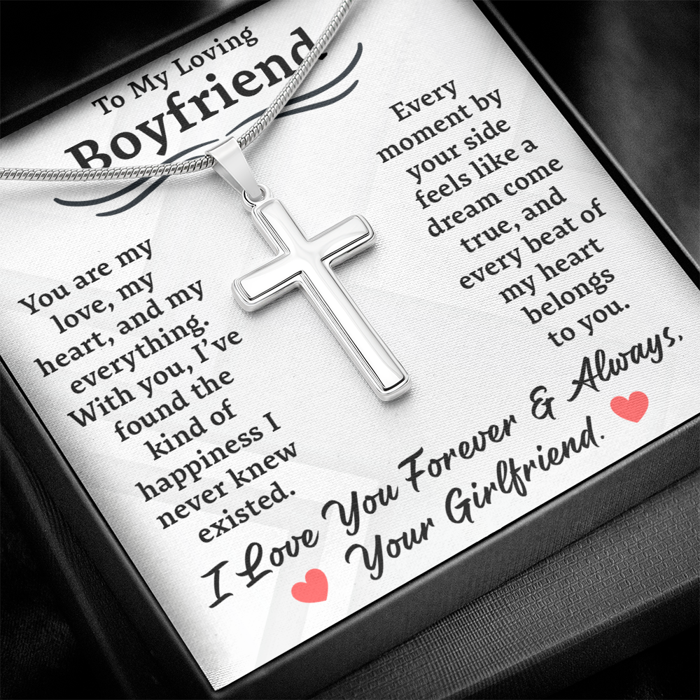 To My Loving Boyfriend, Artisan Cross Necklace – A Symbol of My Heart and Love for You, Perfect Valentine's Day Gift