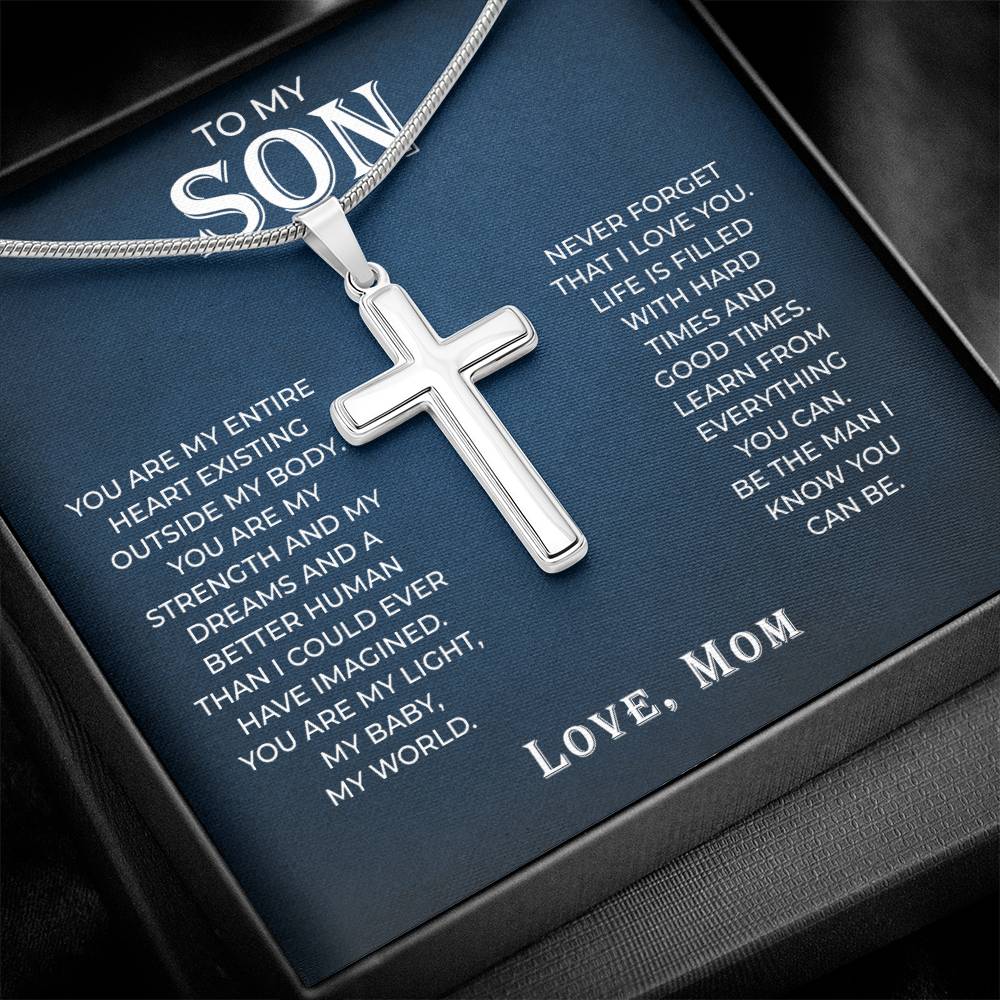 To My Son Cross Necklace from Mom –  Stainless Steel Pendant - Jewelry Gift for Son Inspirational Gift for Boys & Men | Perfect for Birthdays, Graduation, or Christmas