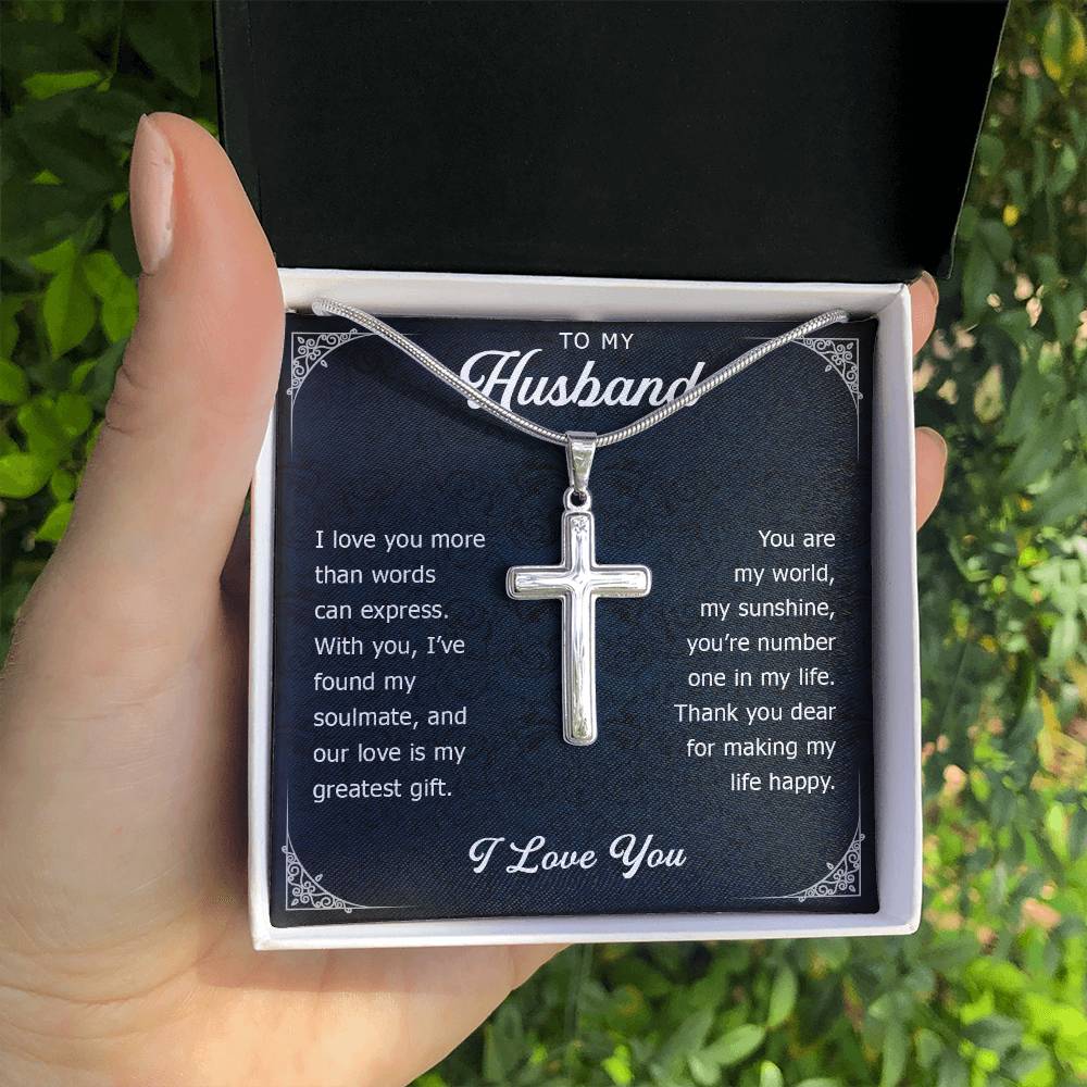 To My Husband Cross Necklace for Him, Romantic Birthday Gifts for Him, Christmas Gift for Men, Jewelry for Him Romantic, To My Man