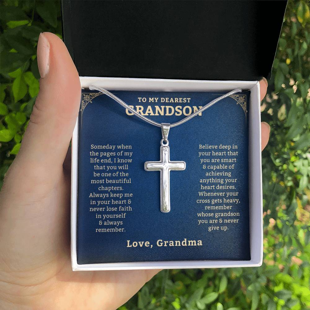 To My Grandson Necklace From Grandma | Graduation Gifts | Stainless Cross Necklace | Gift for Grandson from Grandpa | Christmas Gift