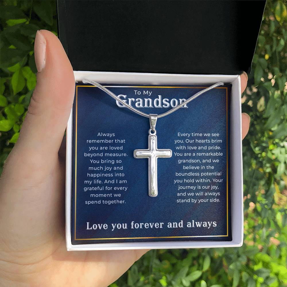 To Our Grandson Gift Artisan Cross Necklace, Grandson Gift from Grandma or Grandpa, Grandparents to Grandson Gift, Grandson Christmas Gift Ideas