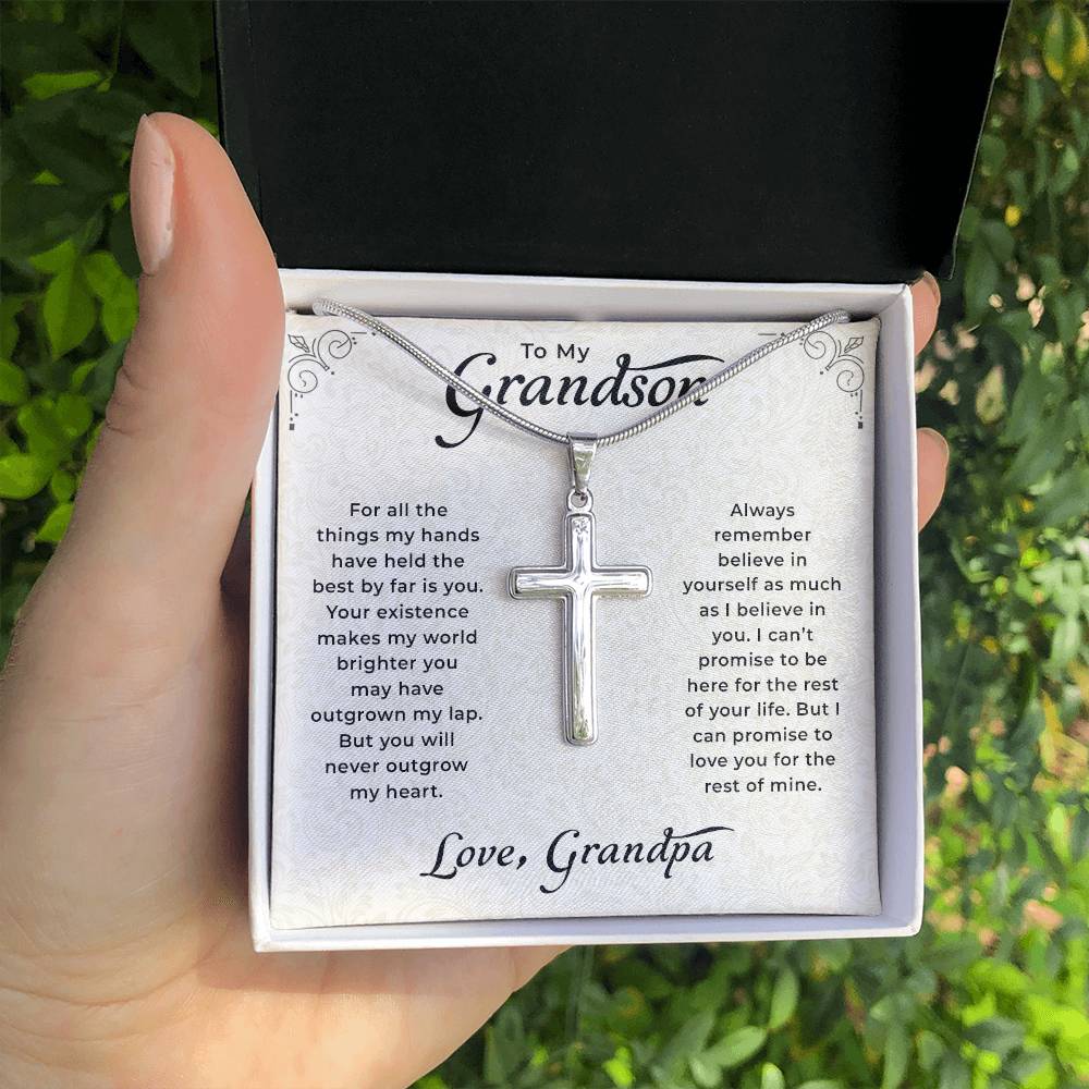 Grandson Birthday Gifts From Grandpa | To My Grandson Necklace From Grandparents | Artisan Cross Chain with Message Card and Gift Box