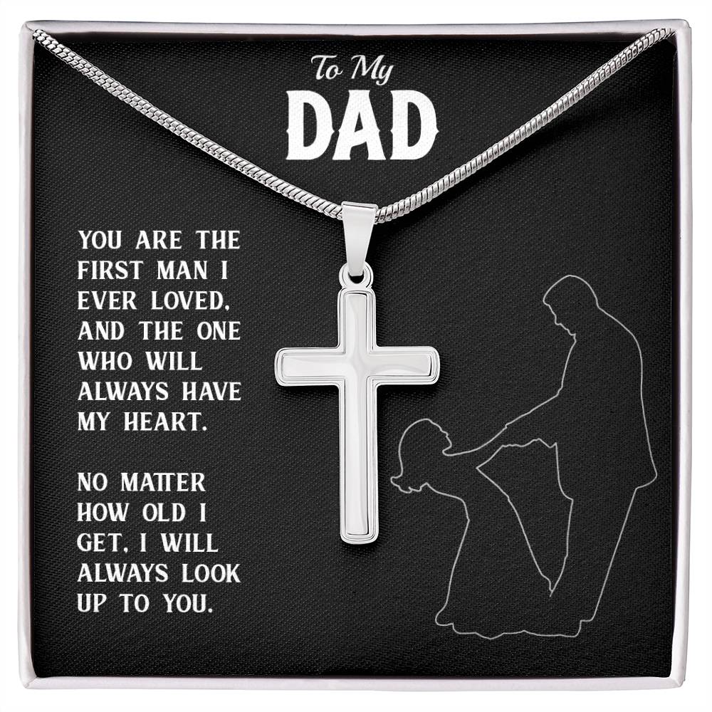 To My Dad Necklace From Son or Dad, I Love You Dad, Happy Fathers Day, Necklace with Message Card, Gift for Dad, Necklace, Birthday, Artisan Crafted  Cross Necklace