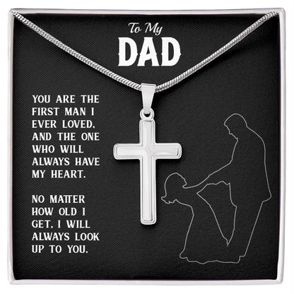 To My Dad Necklace From Son or Dad, I Love You Dad, Happy Fathers Day, Necklace with Message Card, Gift for Dad, Necklace, Birthday, Artisan Crafted  Cross Necklace