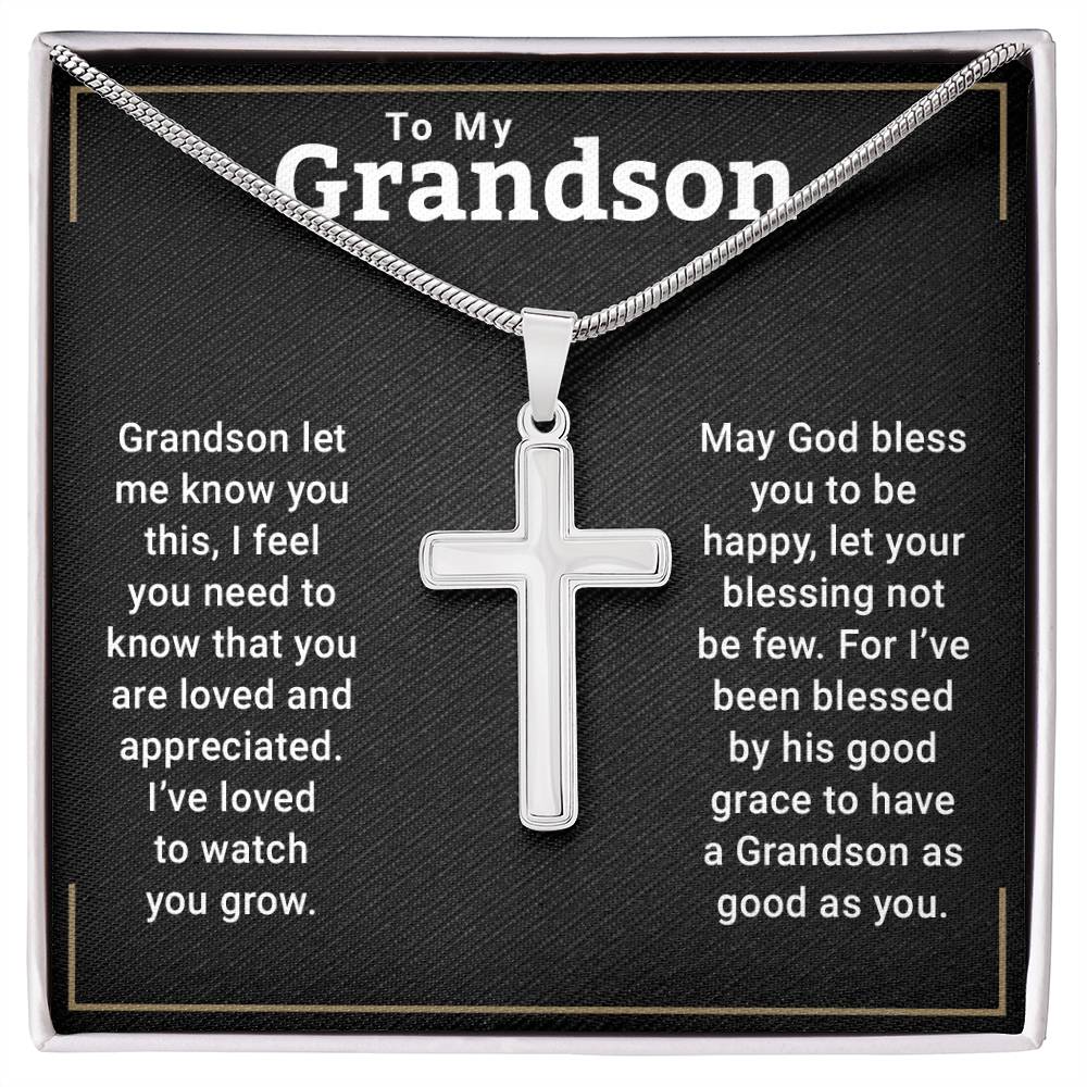 Cross Grandson Necklace From Grandparents, Grandson Gifts From Grandma or Grandpa, Nana And Grandson Gifts, Graduation Gifts For Grandson