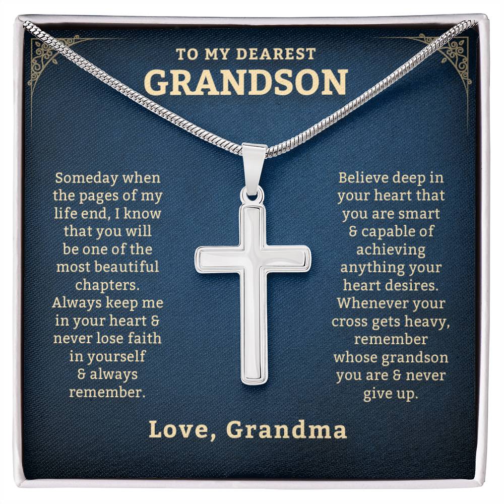 To My Grandson Necklace From Grandma | Graduation Gifts | Stainless Cross Necklace | Gift for Grandson from Grandpa | Christmas Gift