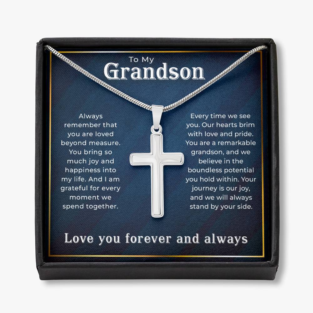 To Our Grandson Gift Artisan Cross Necklace, Grandson Gift from Grandma or Grandpa, Grandparents to Grandson Gift, Grandson Christmas Gift Ideas