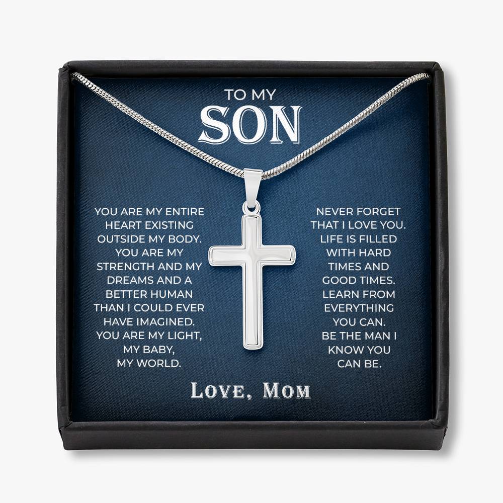 To My Son Cross Necklace from Mom –  Stainless Steel Pendant - Jewelry Gift for Son Inspirational Gift for Boys & Men | Perfect for Birthdays, Graduation, or Christmas