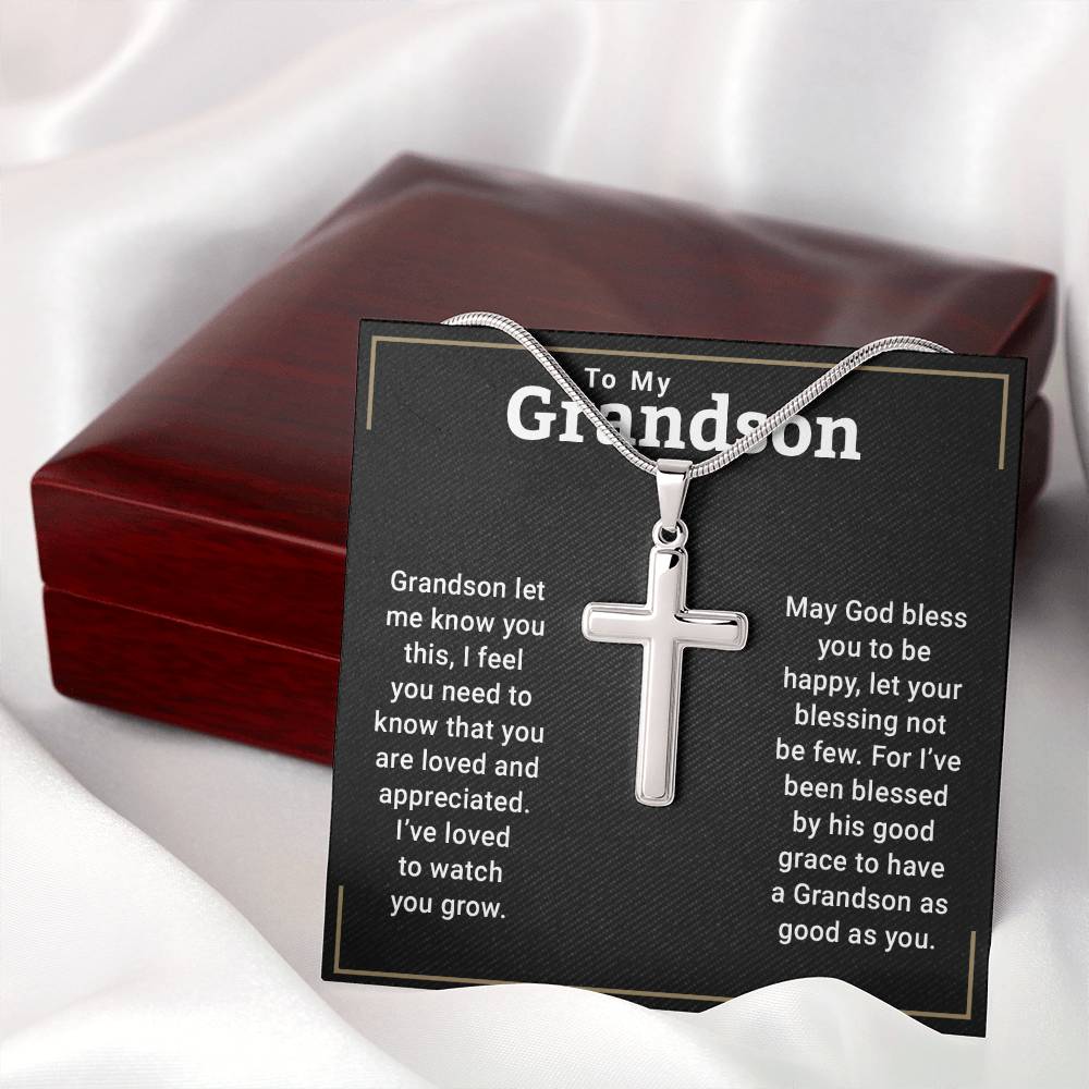 Cross Grandson Necklace From Grandparents, Grandson Gifts From Grandma or Grandpa, Nana And Grandson Gifts, Graduation Gifts For Grandson