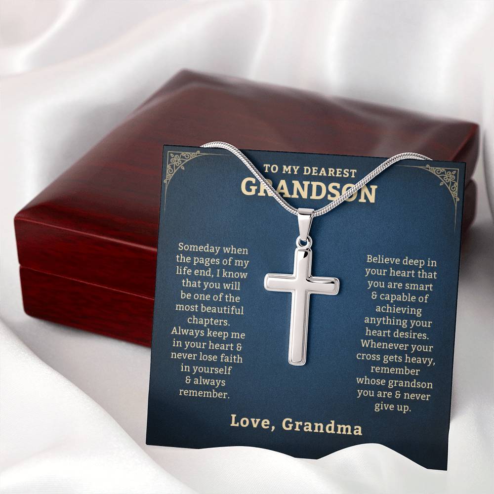 To My Grandson Necklace From Grandma | Graduation Gifts | Stainless Cross Necklace | Gift for Grandson from Grandpa | Christmas Gift