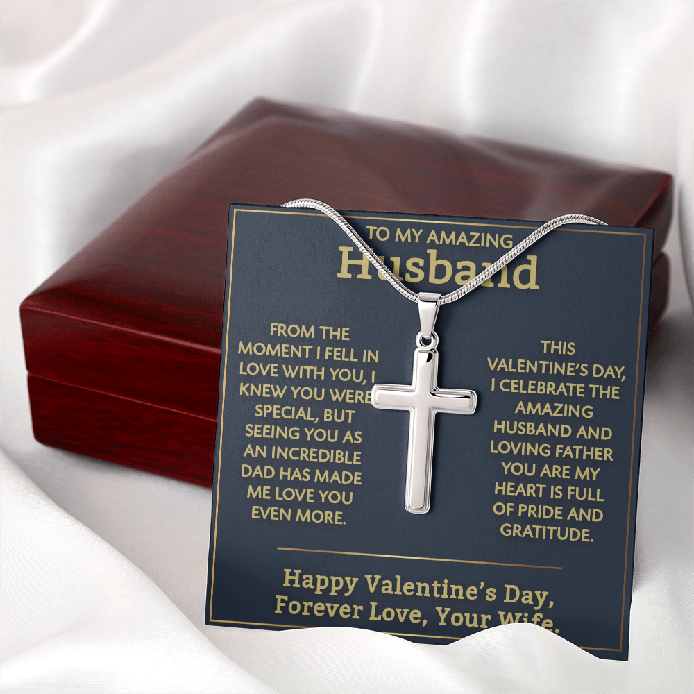 Artisan Cross Necklace for Husband – Celebrate Love & Fatherhood This Valentine's Day – Perfect Gift for Him, Romantic Jewelry from Wife