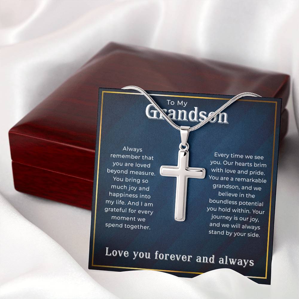 To Our Grandson Gift Artisan Cross Necklace, Grandson Gift from Grandma or Grandpa, Grandparents to Grandson Gift, Grandson Christmas Gift Ideas