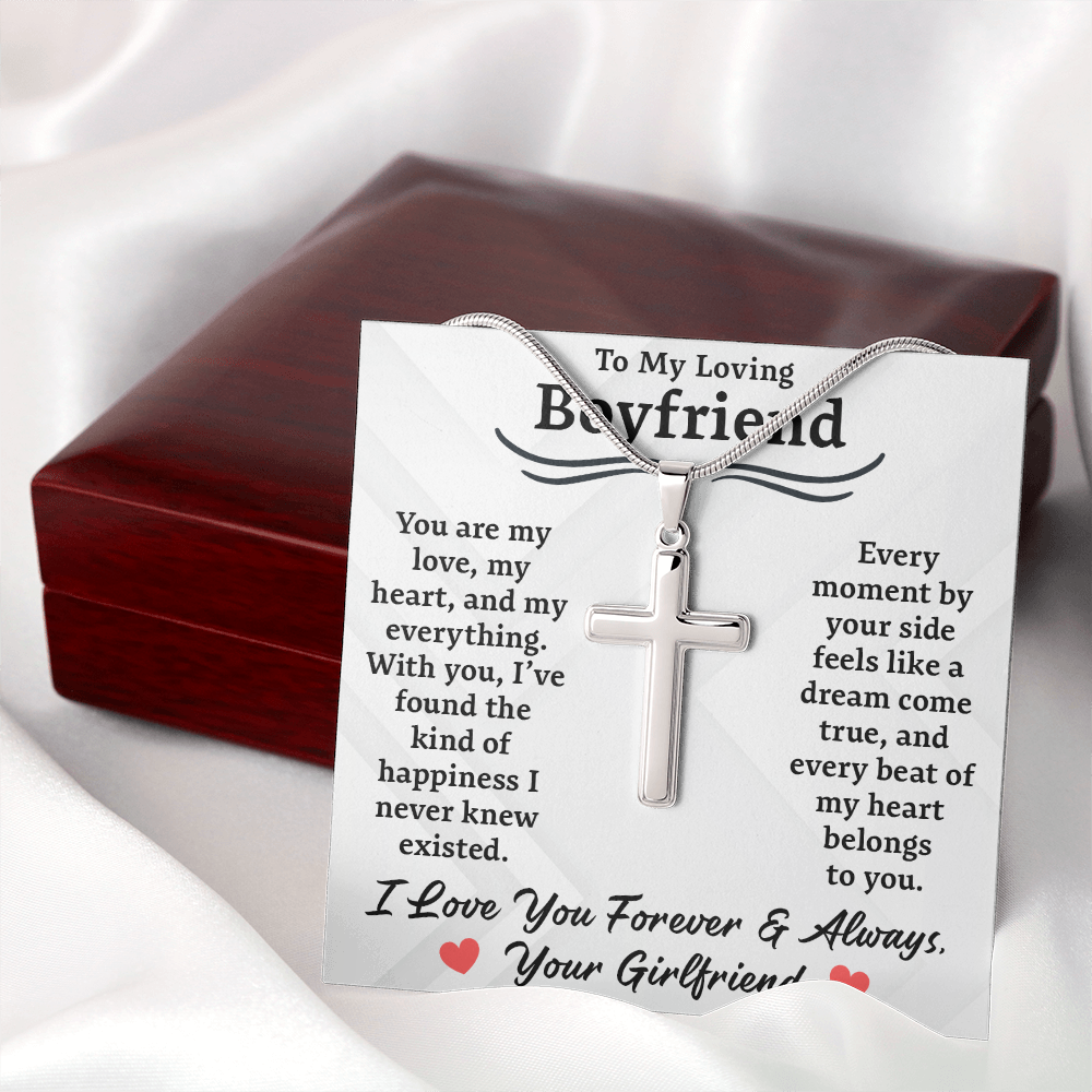 To My Loving Boyfriend, Artisan Cross Necklace – A Symbol of My Heart and Love for You, Perfect Valentine's Day Gift