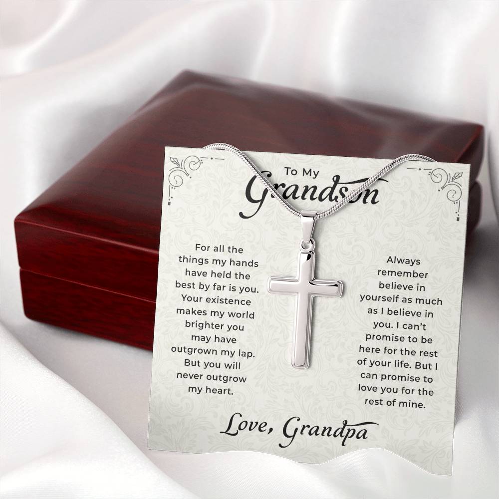 Grandson Birthday Gifts From Grandpa | To My Grandson Necklace From Grandparents | Artisan Cross Chain with Message Card and Gift Box