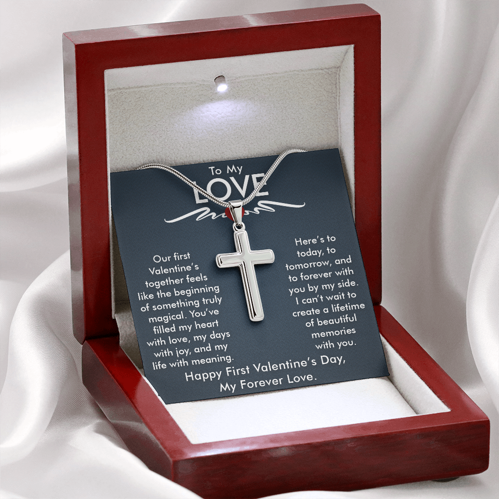 To My Love, Artisan Cross Necklace – Celebrate Our First Valentine's Day Together, A Gift of Eternal Love & Forever Memories