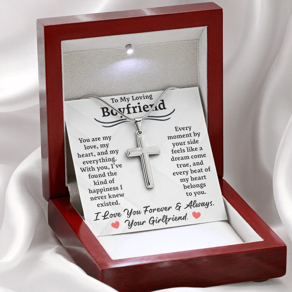 To My Loving Boyfriend, Artisan Cross Necklace – A Symbol of My Heart and Love for You, Perfect Valentine's Day Gift