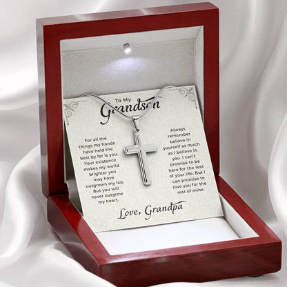 Grandson Birthday Gifts From Grandpa | To My Grandson Necklace From Grandparents | Artisan Cross Chain with Message Card and Gift Box