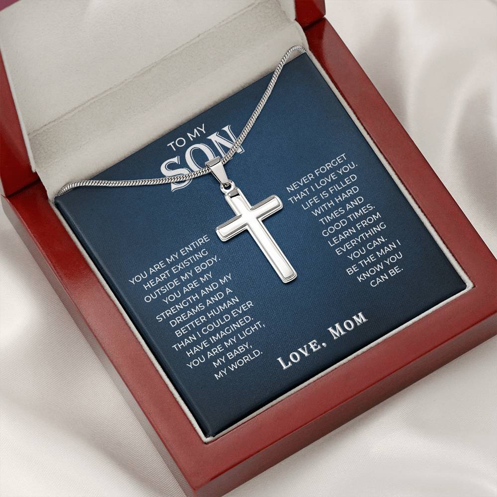 To My Son Cross Necklace from Mom –  Stainless Steel Pendant - Jewelry Gift for Son Inspirational Gift for Boys & Men | Perfect for Birthdays, Graduation, or Christmas