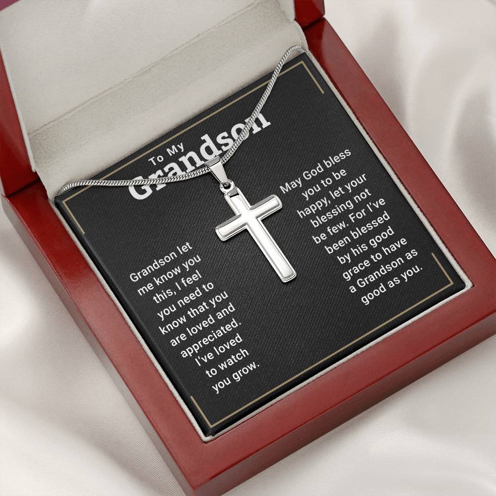 Cross Grandson Necklace From Grandparents, Grandson Gifts From Grandma or Grandpa, Nana And Grandson Gifts, Graduation Gifts For Grandson