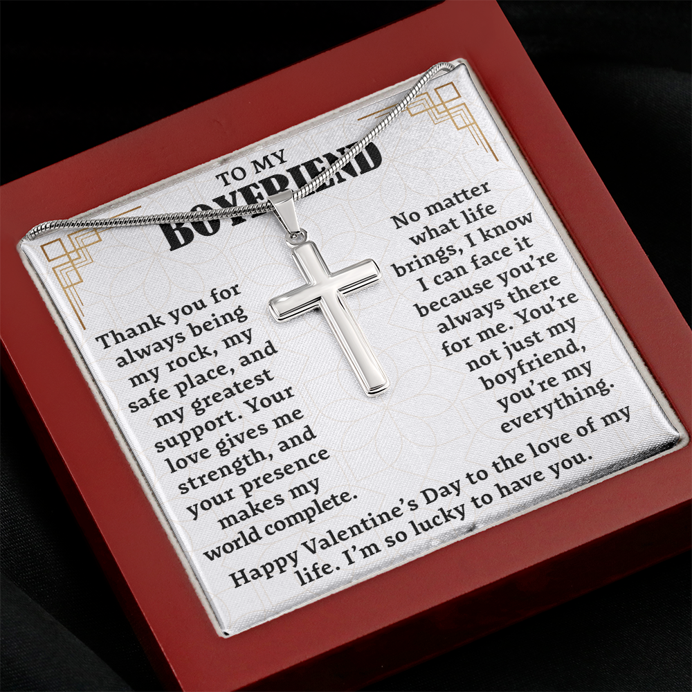 To My Boyfriend, Artisan Cross Necklace – A Timeless Valentine's Day Gift to Celebrate Love, Support, and Forever Bond