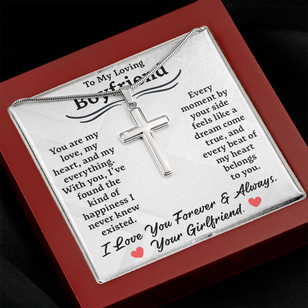 To My Loving Boyfriend, Artisan Cross Necklace – A Symbol of My Heart and Love for You, Perfect Valentine's Day Gift