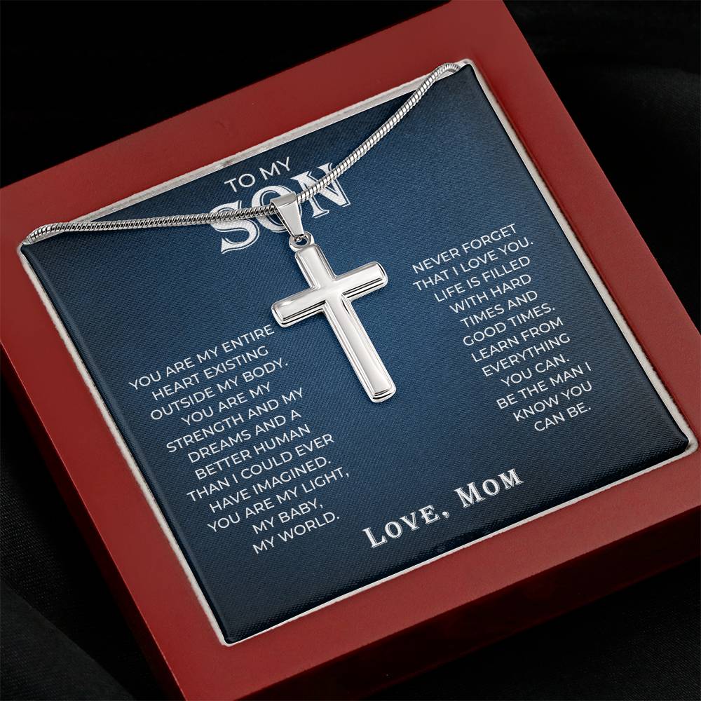 To My Son Cross Necklace from Mom –  Stainless Steel Pendant - Jewelry Gift for Son Inspirational Gift for Boys & Men | Perfect for Birthdays, Graduation, or Christmas