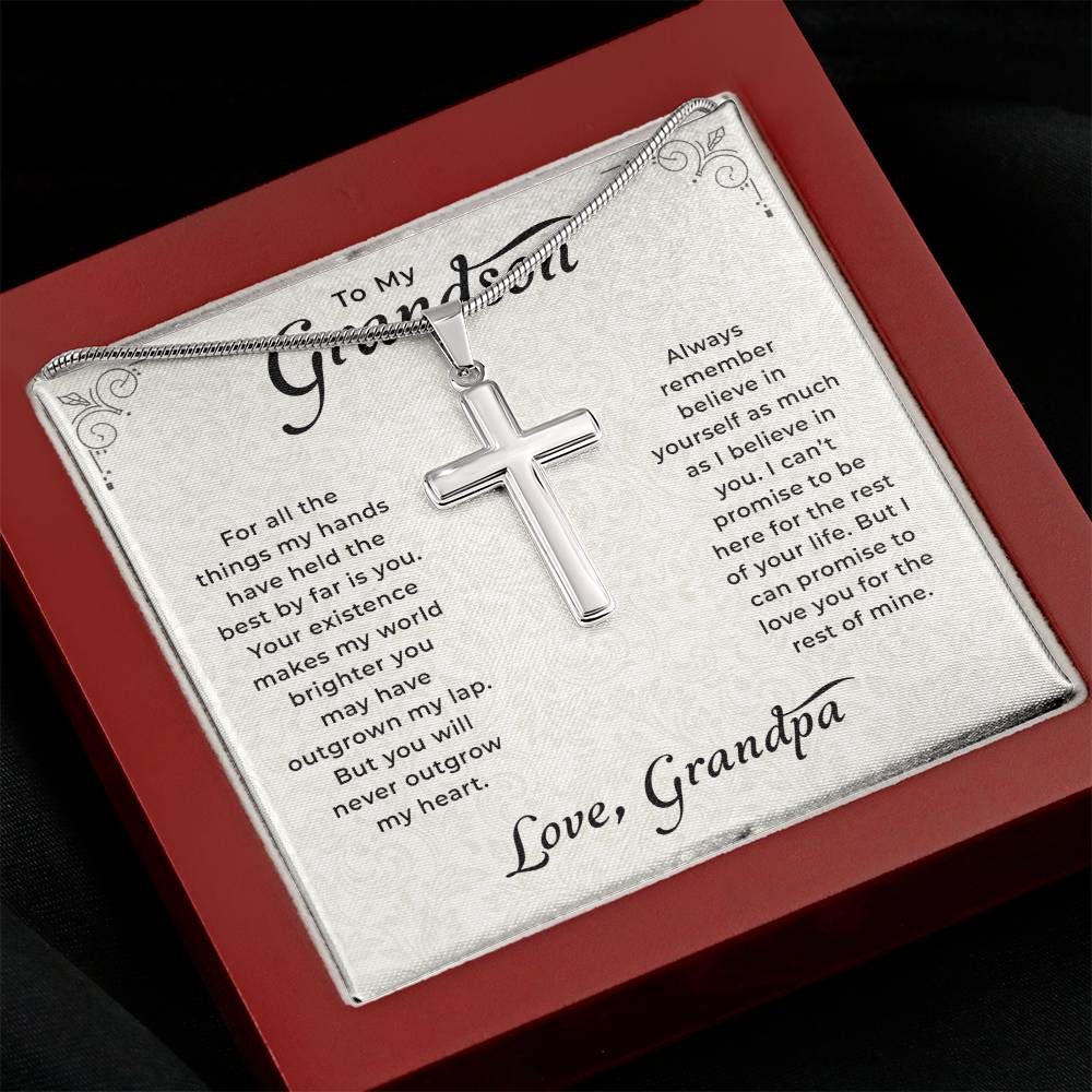 Grandson Birthday Gifts From Grandpa | To My Grandson Necklace From Grandparents | Artisan Cross Chain with Message Card and Gift Box