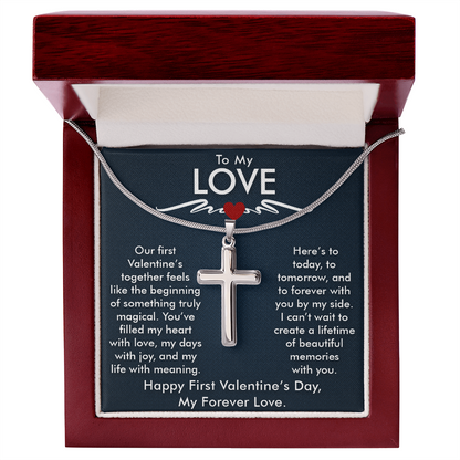 To My Love, Artisan Cross Necklace – Celebrate Our First Valentine's Day Together, A Gift of Eternal Love & Forever Memories