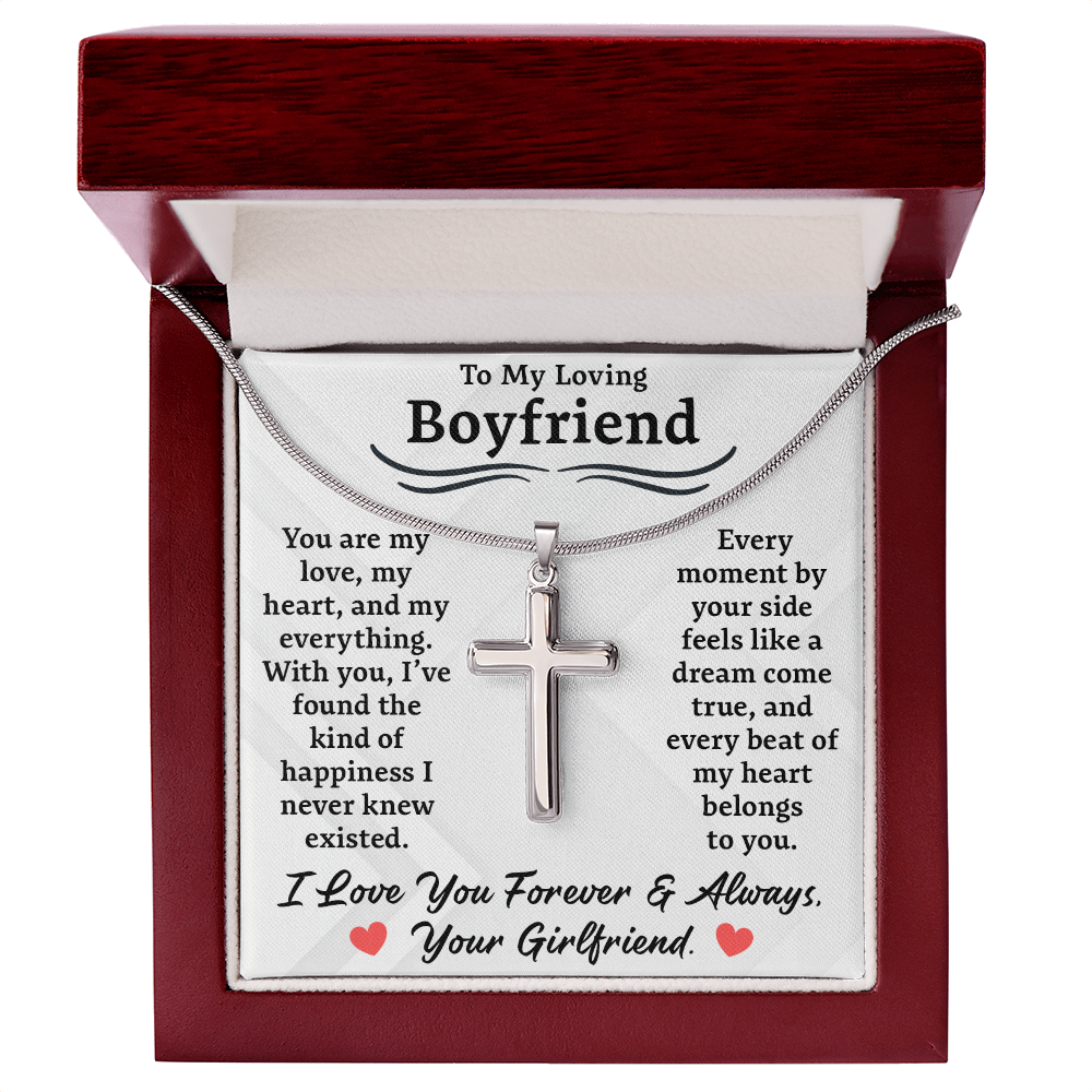 To My Loving Boyfriend, Artisan Cross Necklace – A Symbol of My Heart and Love for You, Perfect Valentine's Day Gift