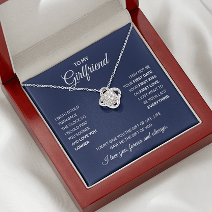 To My Girlfriend Eternal Love Knot Heart Necklace Message Card Mahogany Style Luxury Box